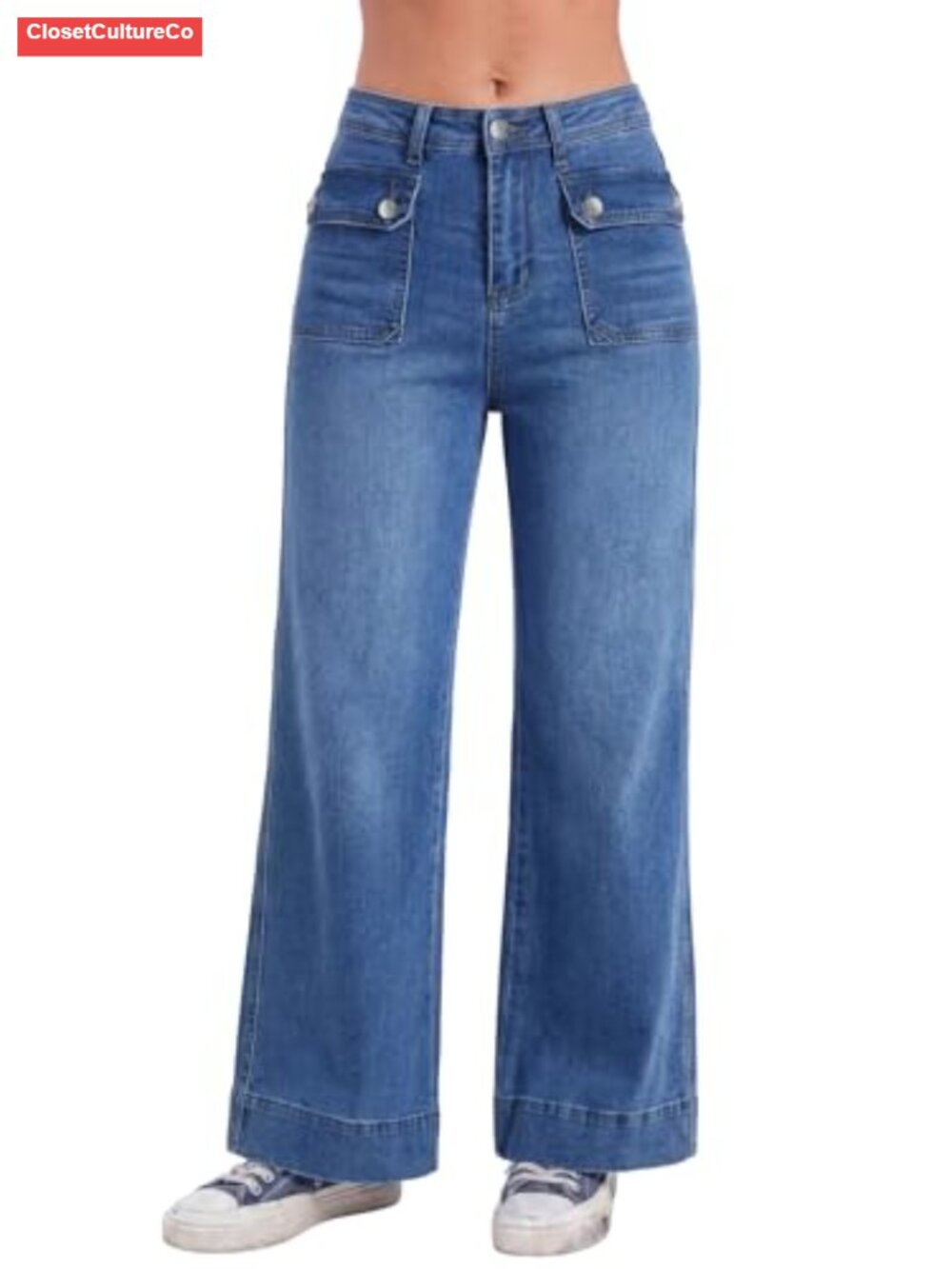 Wide Leg High Waisted Stretchy Cargo Jeans Baggy Denim Pants for Women